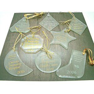 Osceola Community Hospital Mixed Clear Glass Dated Christmas Holiday Ornaments
